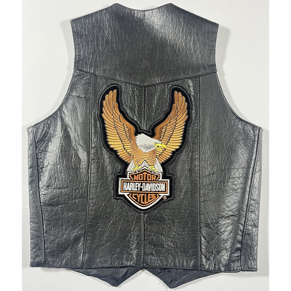 HARLEY-DAVIDSON American Top Genuine Leather Vest Size 36 Black Motorcycle Biker